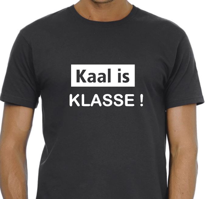 Auto onbekend duurzame grondstof Heren t- shirt grappige tekst 'Kaal is klasse!' - www.tekstkadoshop.nl