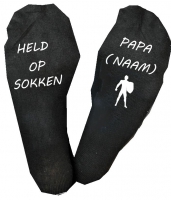 Heren sokken met tekst 'held op sokken' papa met naam