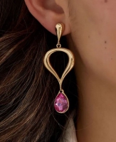 Oorbellen hanger roze/ goud