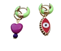 Bedel oorbellen licht groen hart en oog