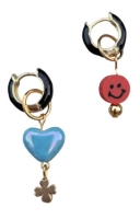 Bedel oorbellen smiley en blauw hart