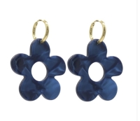 Fashion bloem oorbel donker blauw