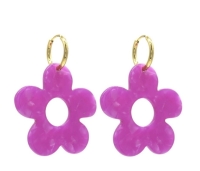 Fashion bloem oorbel Fuchia roze