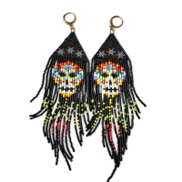 Franje boho oorbellen skull multicolor