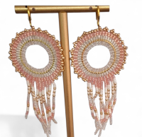 Franje hoop en  oorbellen Pink