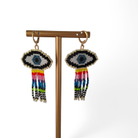 Franje oorbellen boze oog multi color