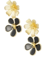 Oorbellen  bloemhangers zwart/ goud