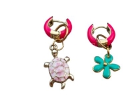 oorbellen fuchia bloem en schildpad