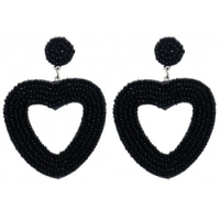 Oorbellen Glass beads 6,5 cm zwart hart