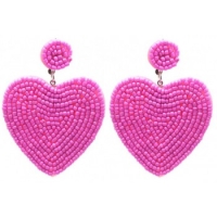 Oorbellen Glass beads hart fuchia