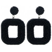 Oorbellen Glass beads vierkaant zwart