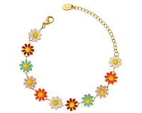 Roestvrijstalen bloemen armband multicolor
