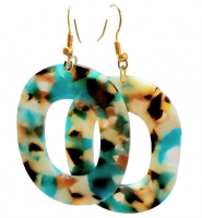 Sale Oorbellen hanger blauw bruin creme