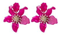 Statement bloem oorbellen Fuchia roze