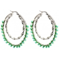 Statement oorbellen  Stainles Steel groene glaskralen