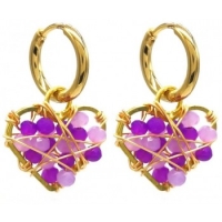 Statement oorbellen hart.  Stainless  Steel  paars met goud