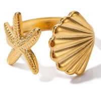 Verstelbare ring met zeester en schelp