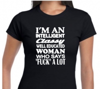 Dames t- shirt  met tekst 'Intelligent woman'